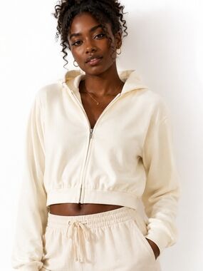 DIVIDED by H&M Butter Yellow Velour Cropped Zip Hoodie Size Small Y2K